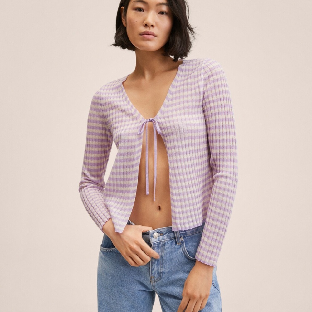 Mango Purple Gingham Women's Top